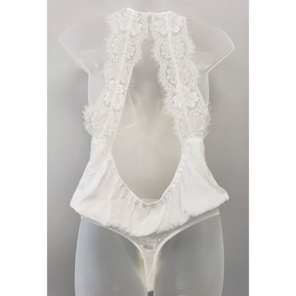 Free People Thong Bodysuit Women's Small White Eyelash-Trim Mesh Embroided NEW - Picture 10 of 11